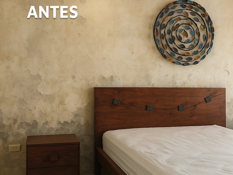 Dormitorio con pared sin tratar — antes