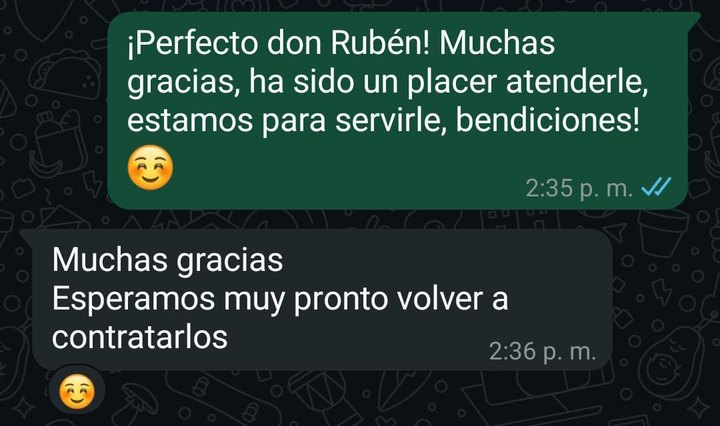 Mensaje de WhatsApp de un cliente agradeciendo el trabajo y queriendo volver a contratar
